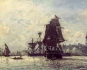 Sailing Ships at Honfleur - 约翰·巴托特·琼坎